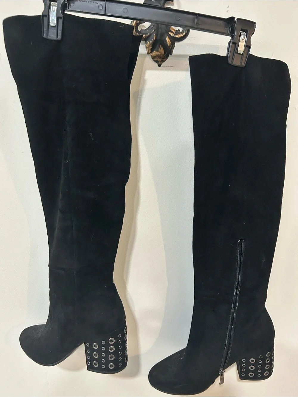 Sbicca Black Over-the-Knee Suede Boots with Studded Block Heel Size 6.5